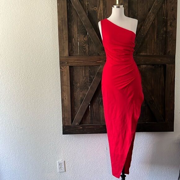 New Sarin Mathews One Shoulder Long Sexy Sleeveless Bodycon Ruched Wrap … - Picture 4 of 16